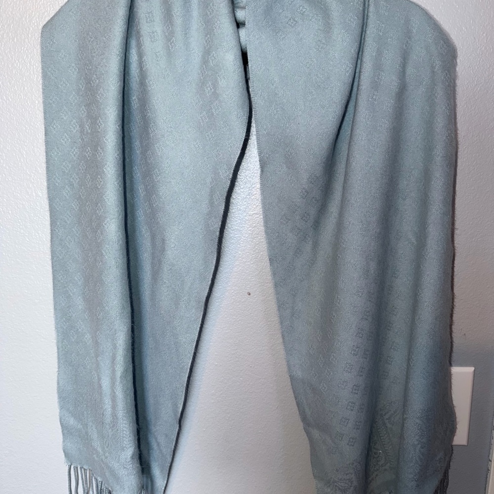 Fraas Pale Blue Jacquard Fringe Scarf